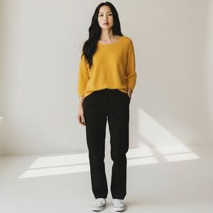 Sigrid Olsen Sweater Sz M Yellow Linen Knit Pullover 3/4 Sleeve Top